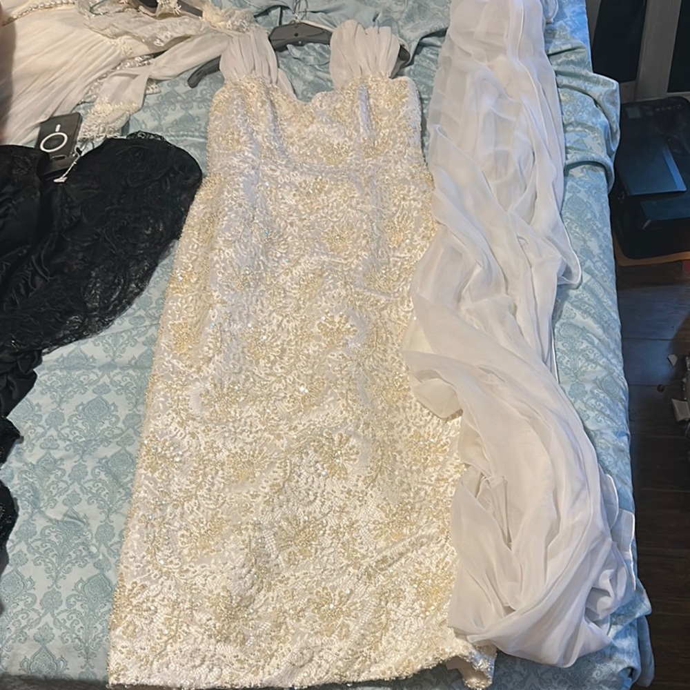 White Sequin Tiered Sheath Wedding Dress